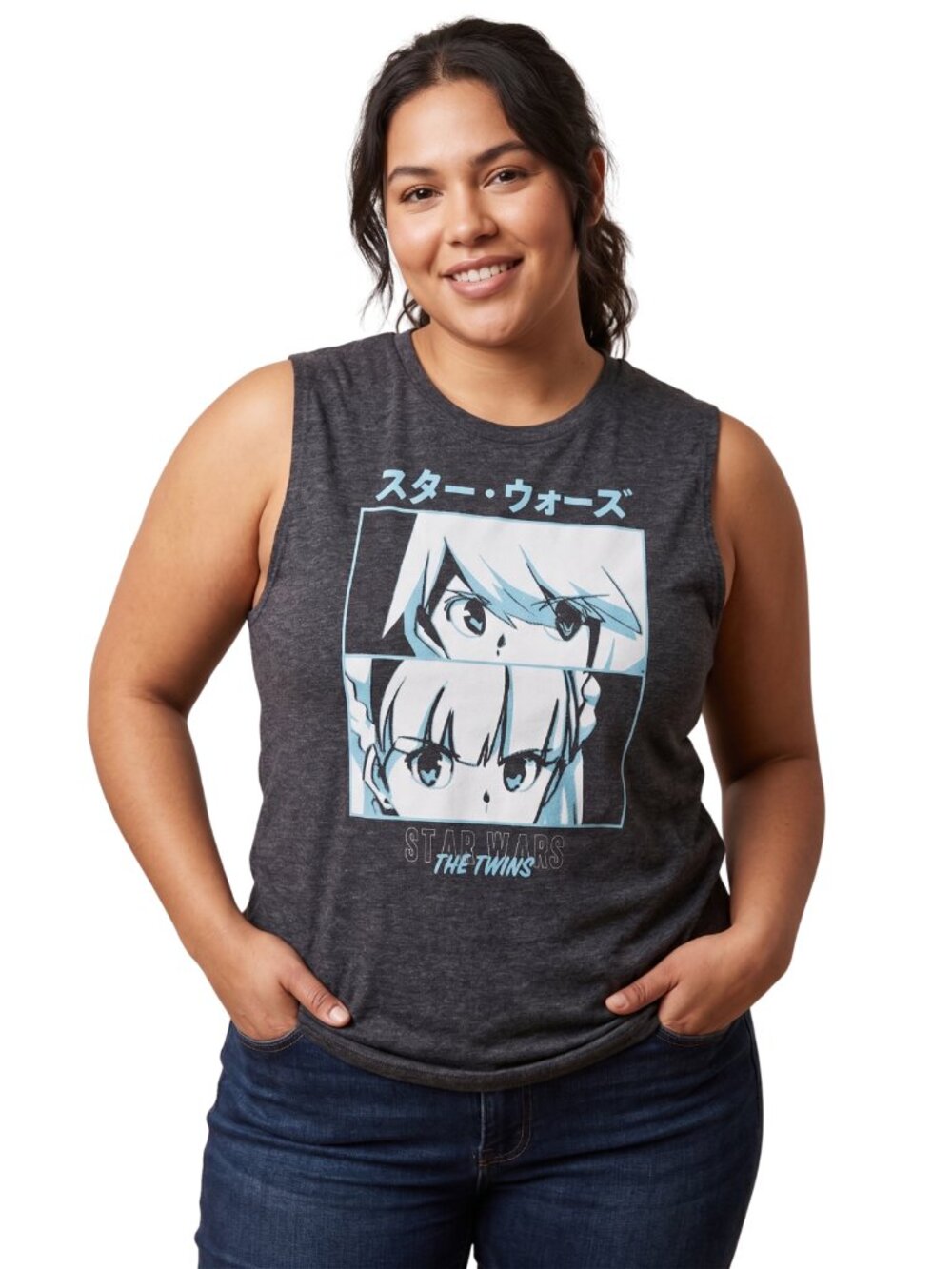NWOT Next Level Star Wars The Twins Anime Muscle Tank Top Charcoal Gray Large